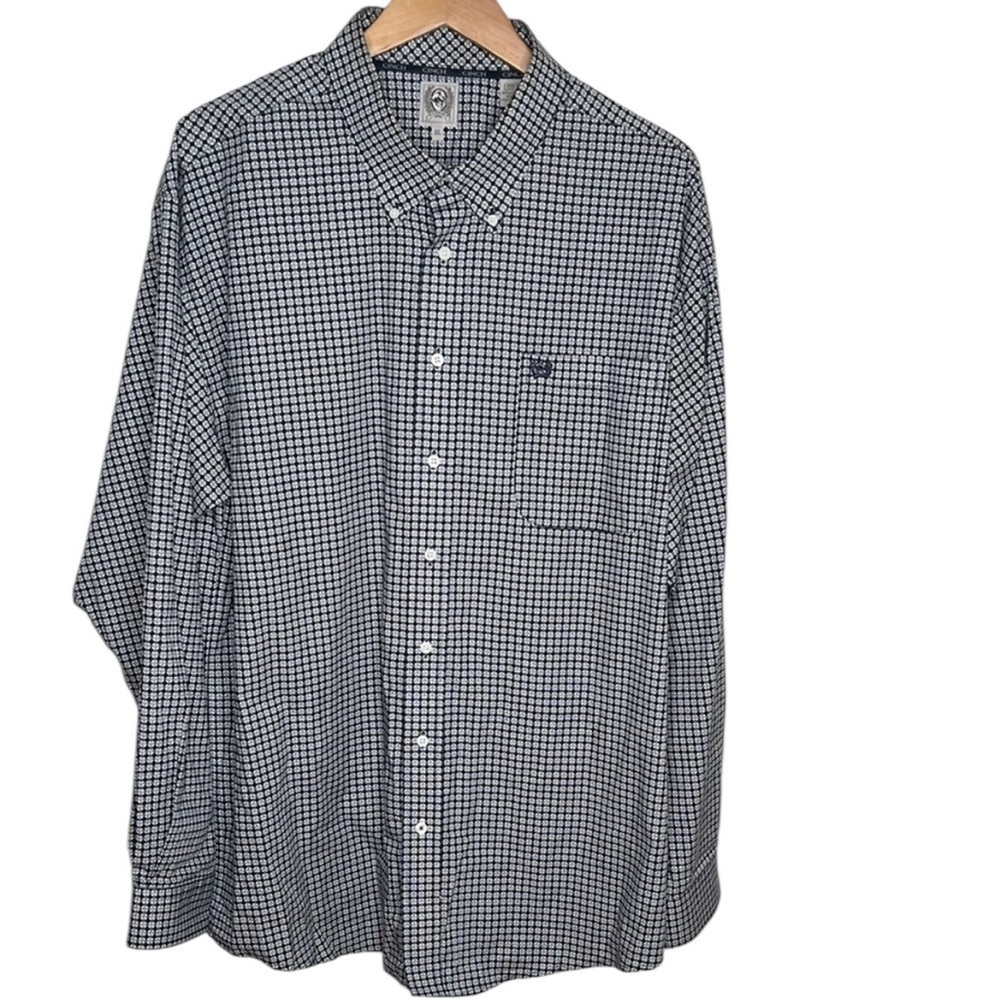 Cinch Navy Diamond Star Pattern Long Sleeve Button Up Shirt Men Size XL